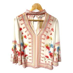 Jealous Tomato cute boho choker cut out neckline floral bell sleeve top #11A